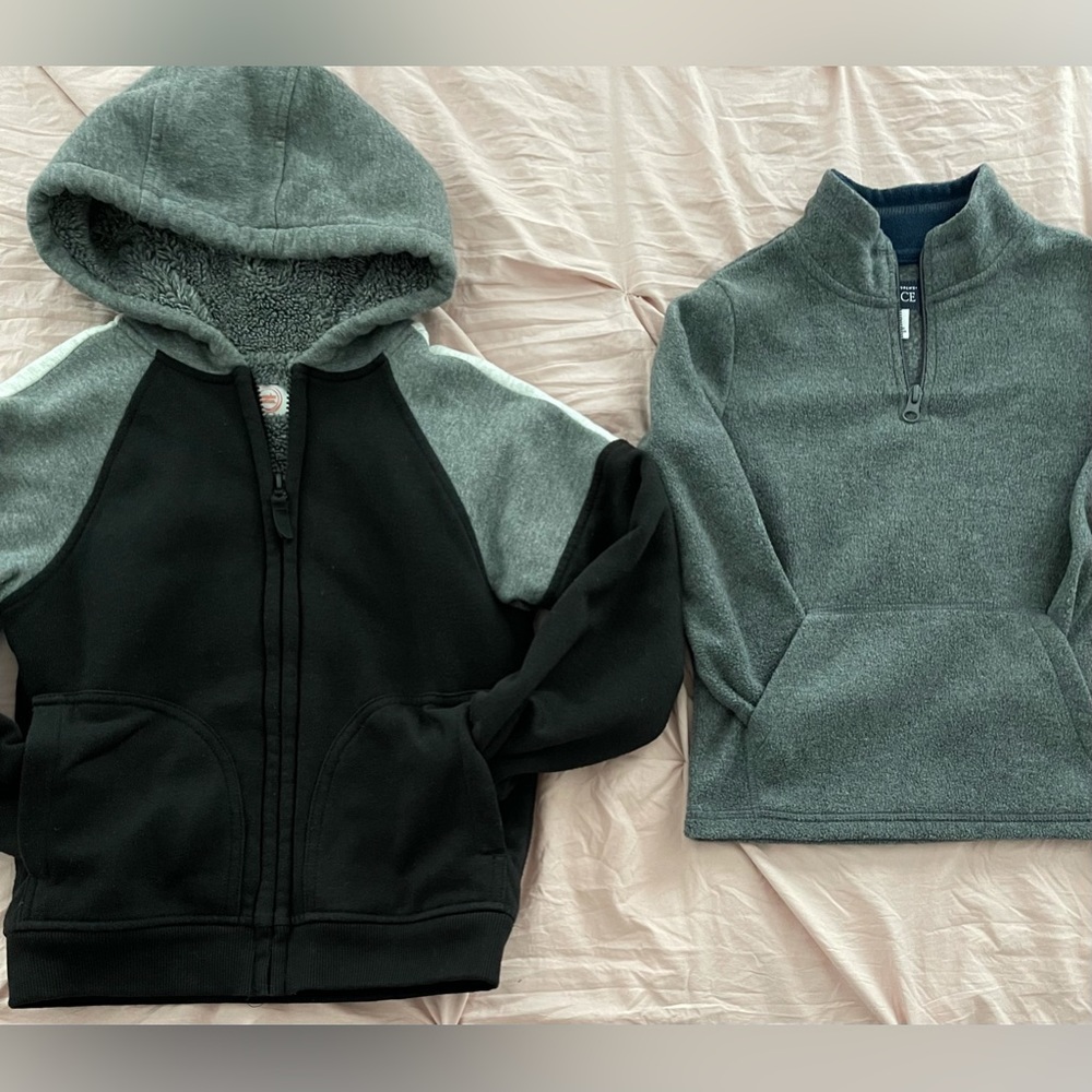 Boys Fleece Zip Up Hoodie  Black/gray Children Place Zip Pull Over Gray 5/6 (2)